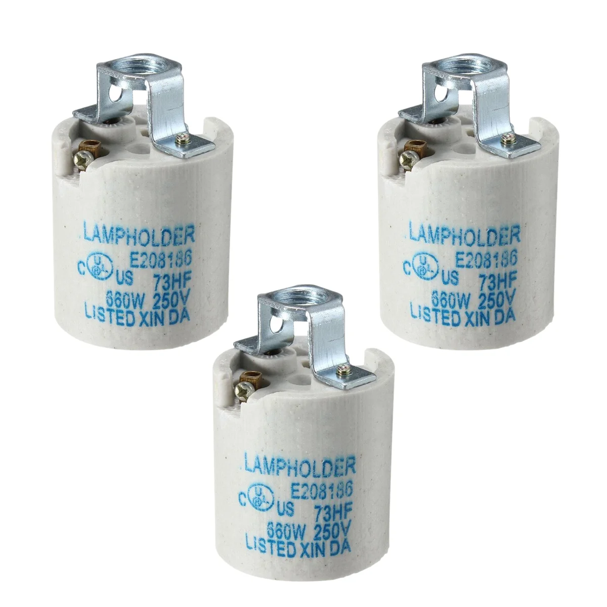 White ceramic E27 Edison screw socket holder, vintage style with metal terminal blocks for easy installation.