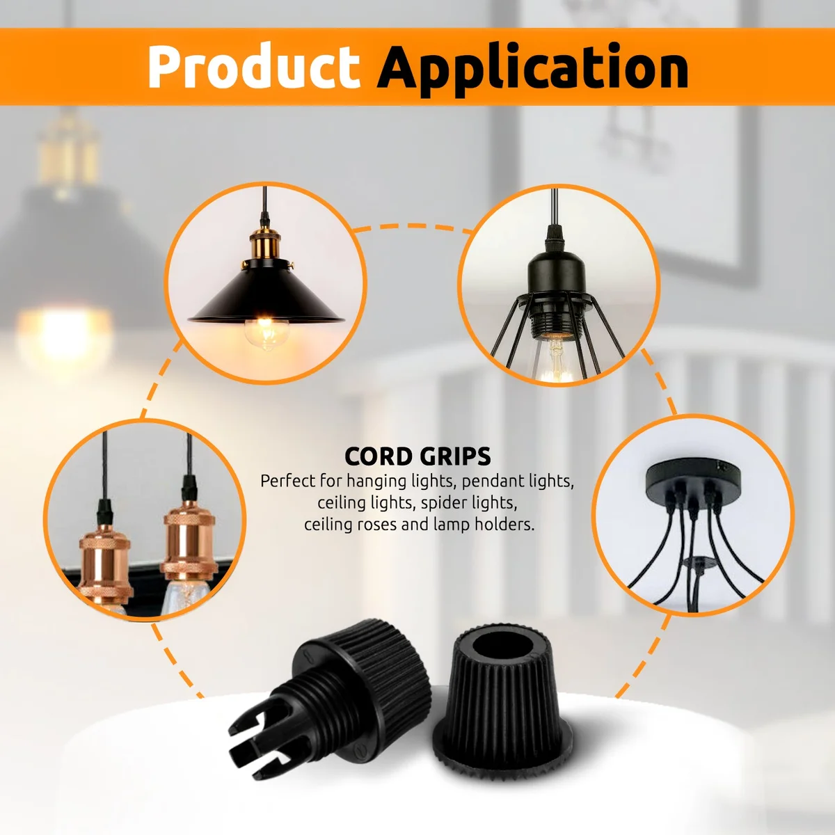 M10 cord grip made of UV‑stabilised plastic, hand‑tightening mechanism, for pendant lighting installations