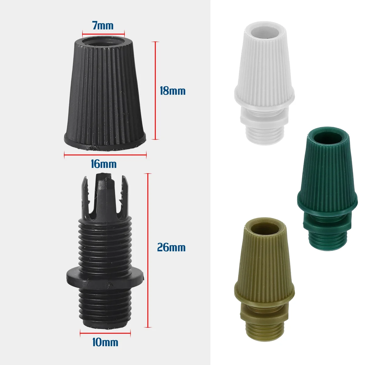 Industrial pendant cable lock, 10mm male thread, heat‑resistant plastic body, 28.5mm height, for securing pendant cables.