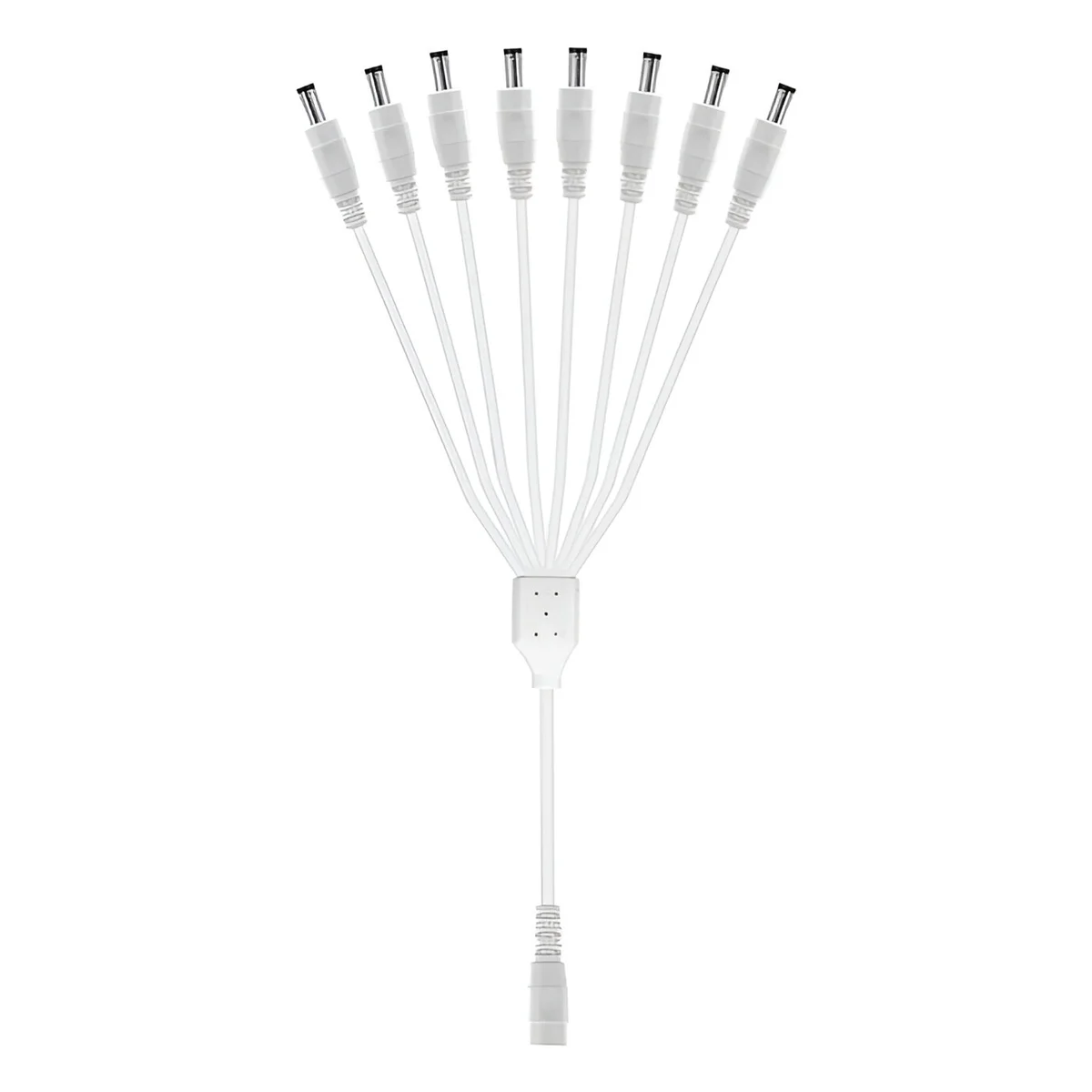 Black PVC CCTV power splitter cable with 2.1x5.5mm connectors shown on a white background.