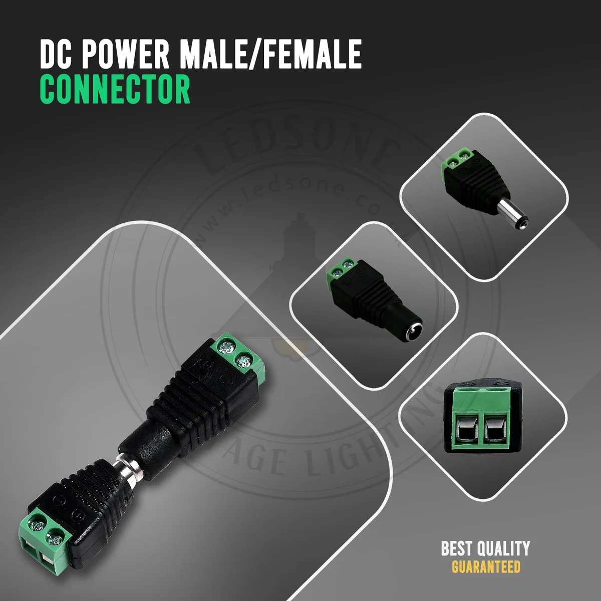 Black 2.1x5.5mm power plug female DC jack, PVC plastic, 38×14×12mm, with round screw for secure fastening
