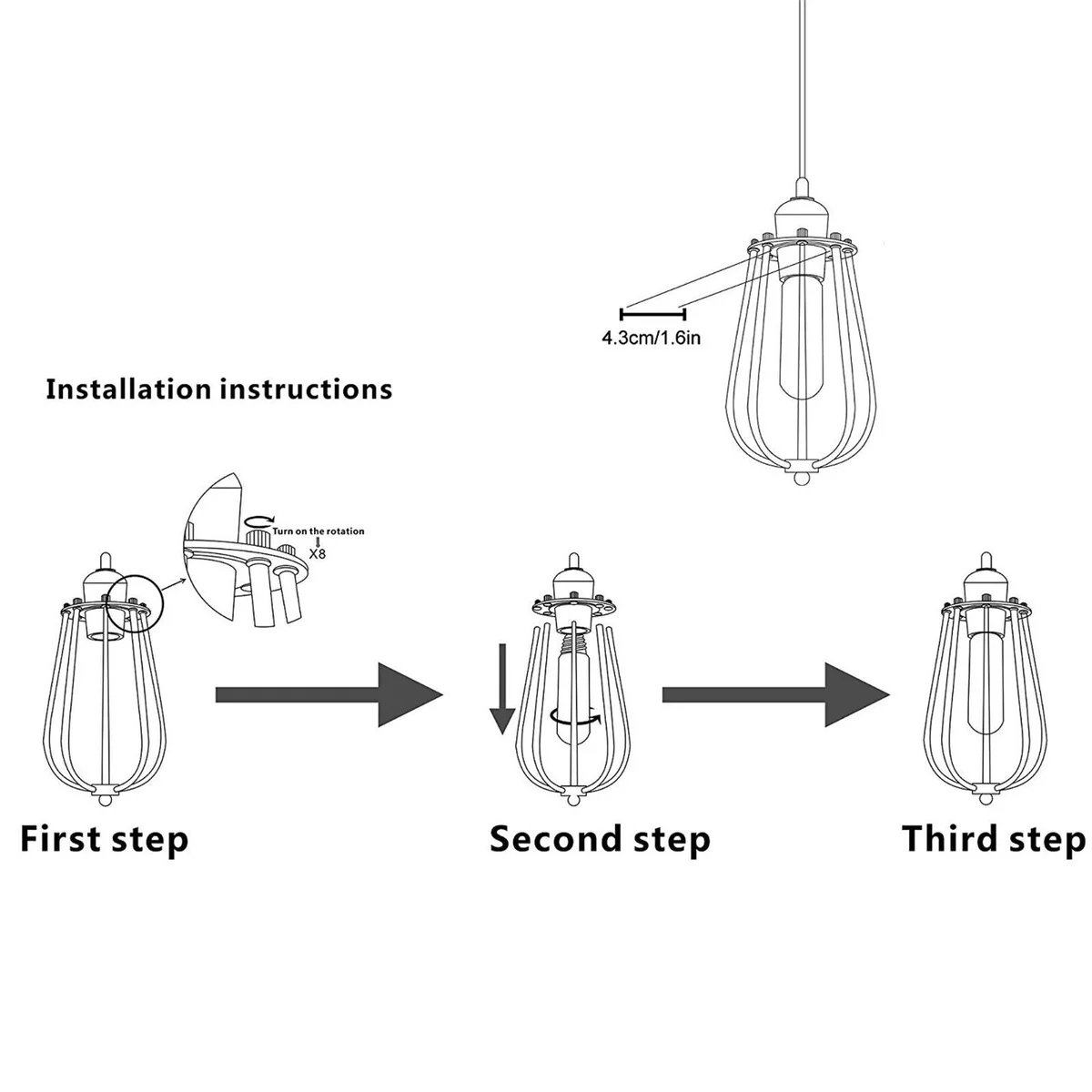 Modern matte cage pendant lamp with 3 bulbs, hangs from ceiling, adjustable angles, perfect kitchen island pendant.