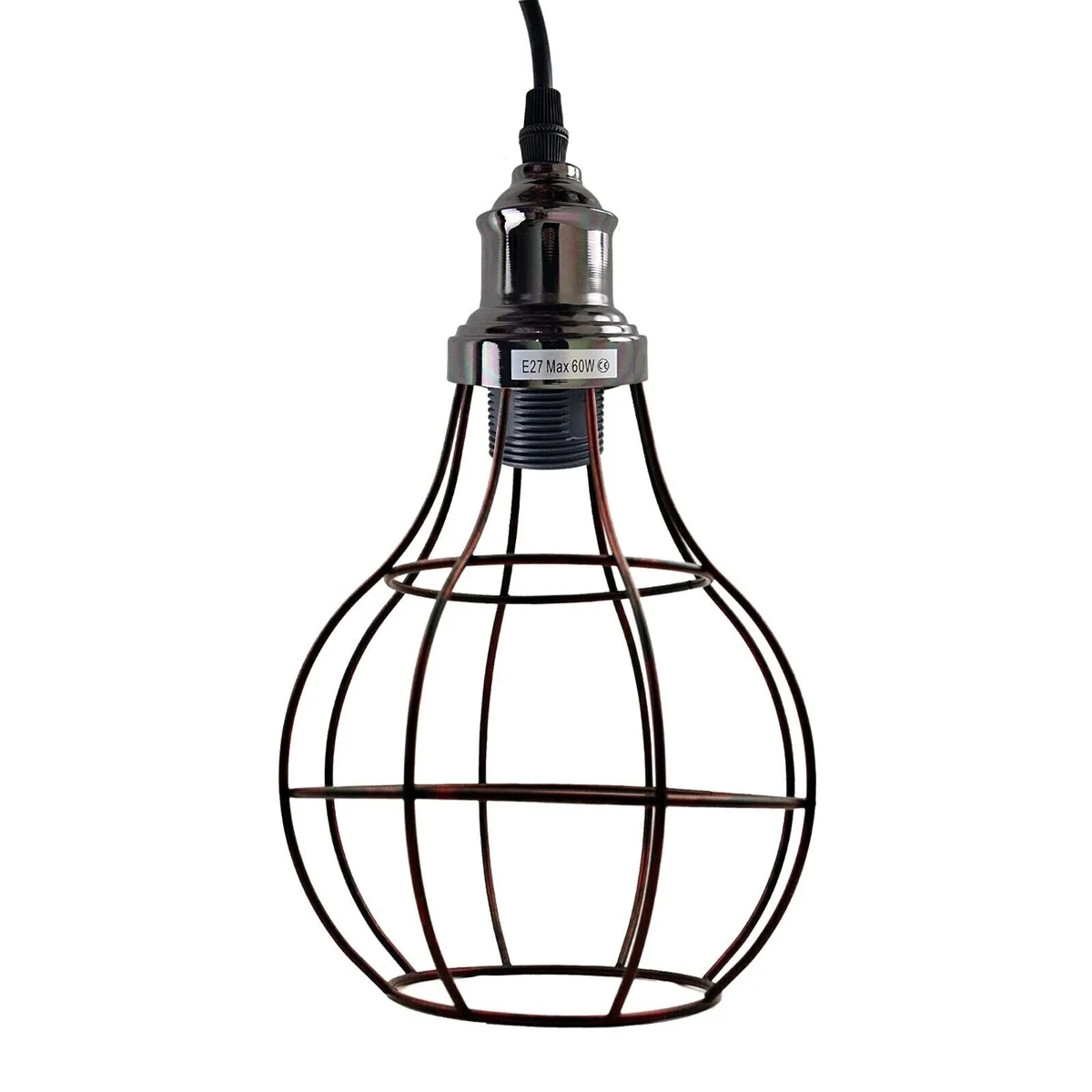 Modern pendant light featuring matte finish metal cage, three E27 holders and PVC cable for a sleek kitchen or bar.