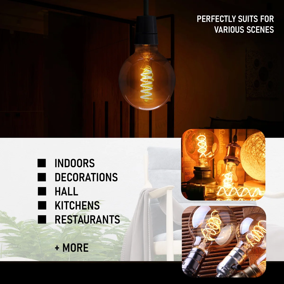 4W LED bulb, vintage Edison spiral glass lamp with amber glow and metal cap, for indoor décor