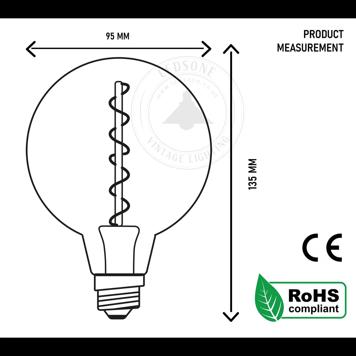 Amber spiral filament vintage LED bulb in glass tube with metal cap.