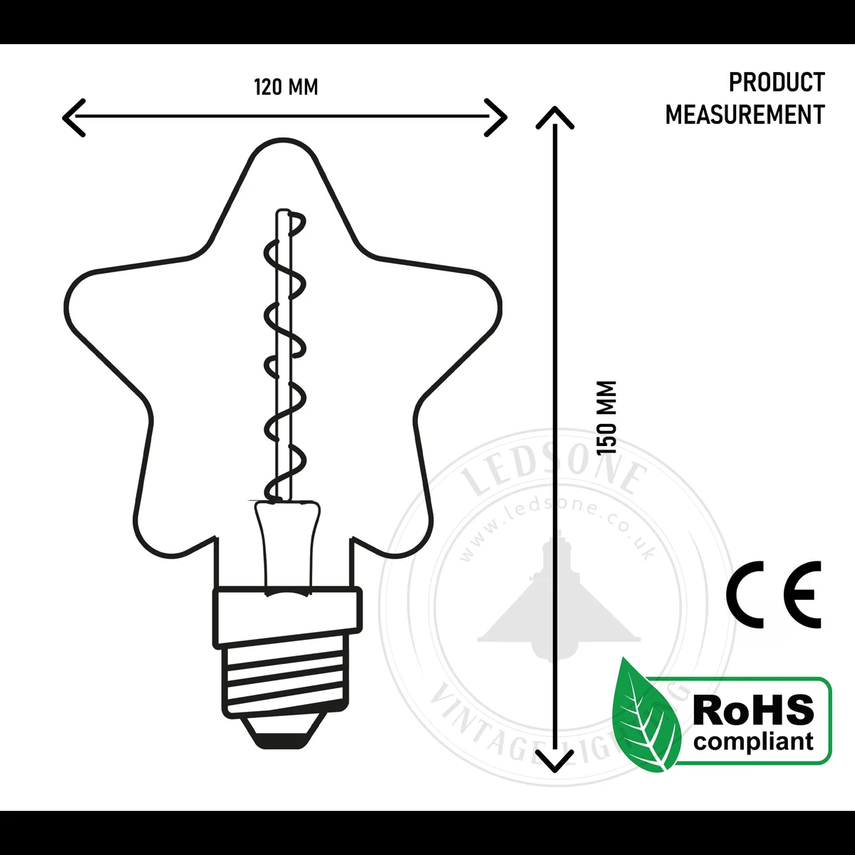 Retro Edison bulb with amber LED filament in clear glass, metal cap, warm glow, ideal for indoor lamp