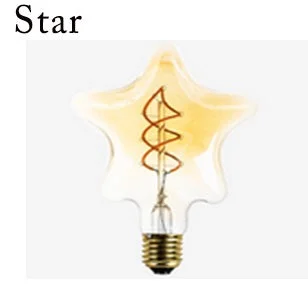 E27 LED filament bulb in retro Edison style, warm amber glow, clear glass body with metal cap.