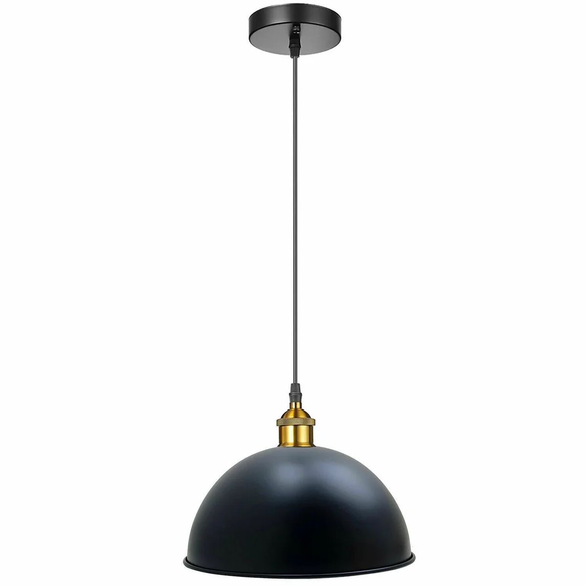 Vintage ceiling pendant with metal dome shade, 95cm adjustable cable, hanging from ceiling, suitable for living room decor.