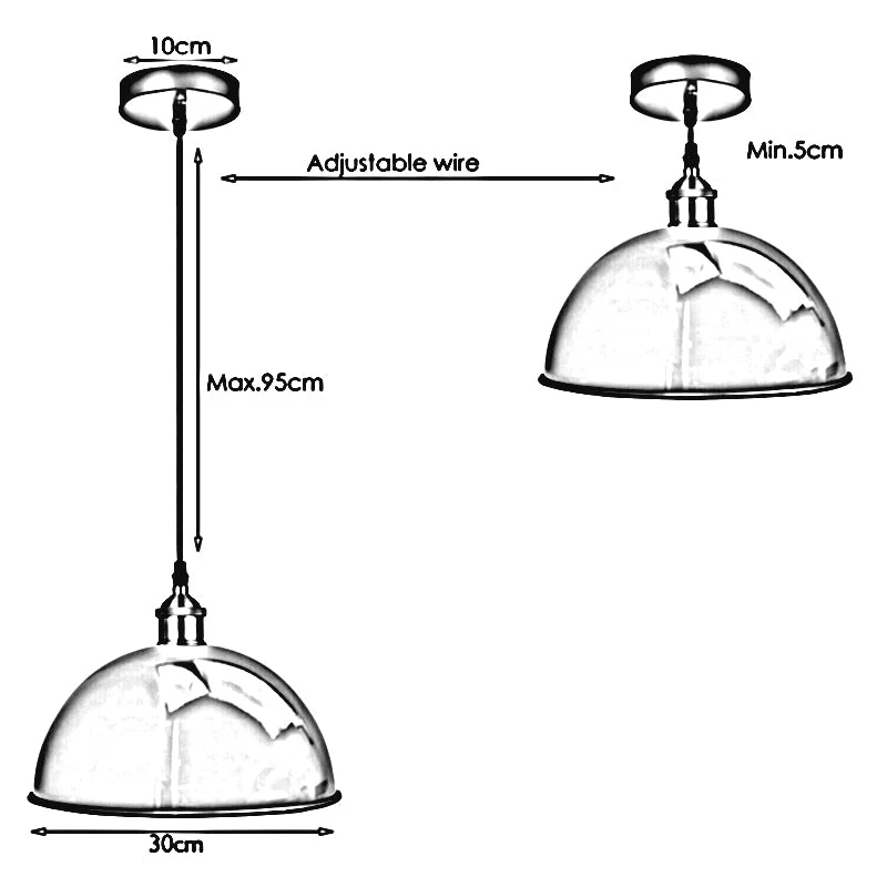 Black metal, industrial style pendant with dome shade, adjustable 95 cm cable, for indoor use