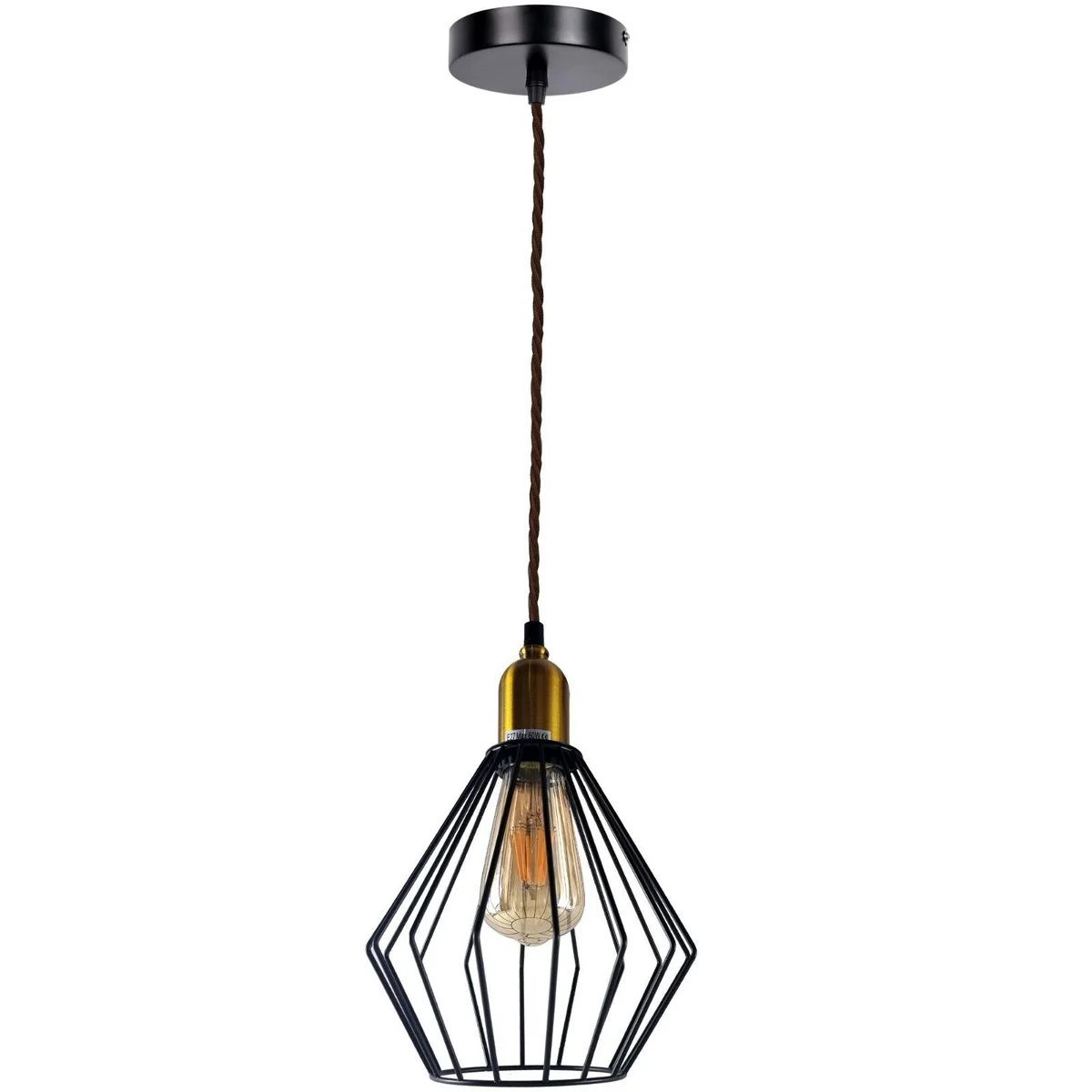 Vintage retro metal cage pendant lamp with 20x20cm fabric shade, E27 holder and 95cm cable, a dimmable ceiling light.