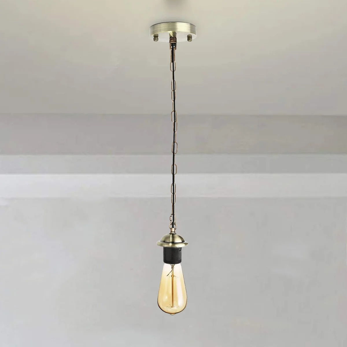 E27 pendant lamp holder in black, white, green, brass, silver, copper; metal + PVC wire, 85cm chain, AC110V-250V.