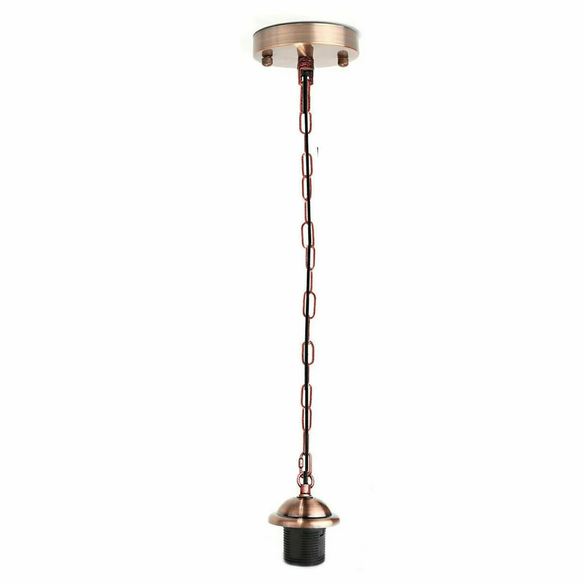 E27 pendant lamp holder in black metal with PVC wire and 85cm chain, ready for a light bulb.