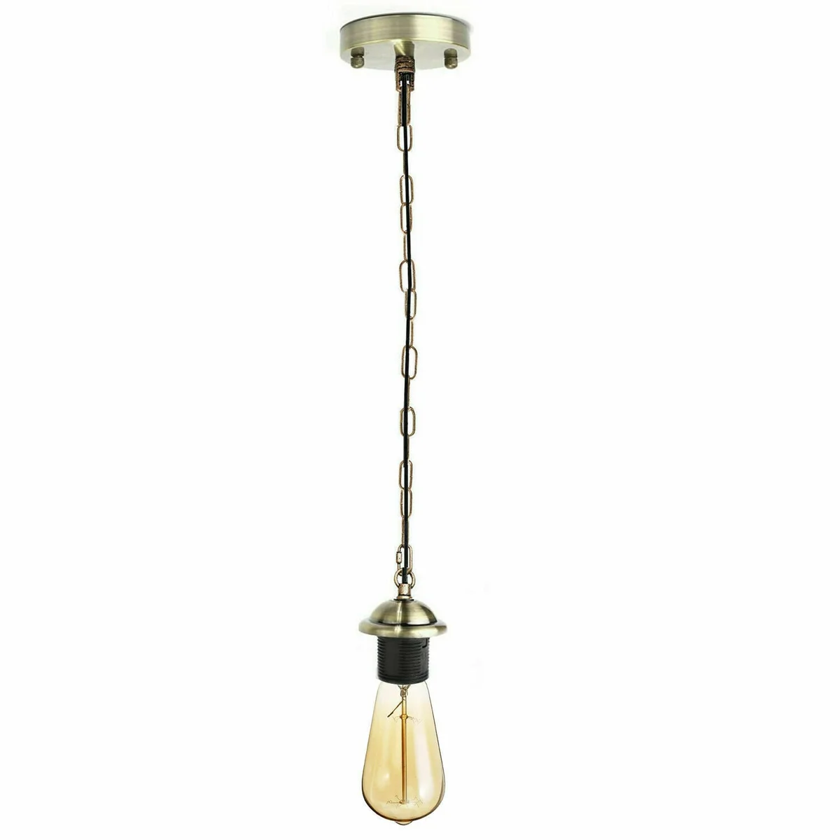 E27 pendant lamp holder with hanging chain, metal frame, white finish