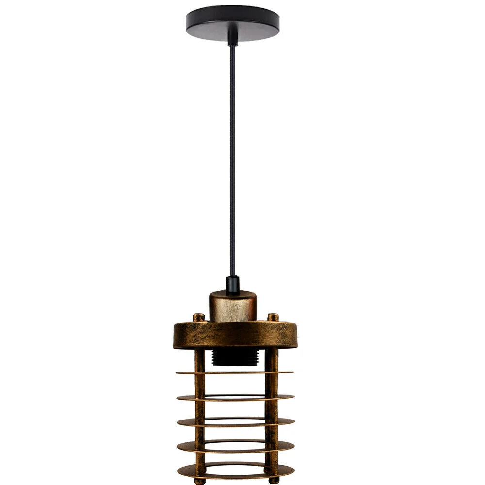 Adjustable pendant lamp in brushed copper, round cage design with 95cm cable, metal and PVC components.