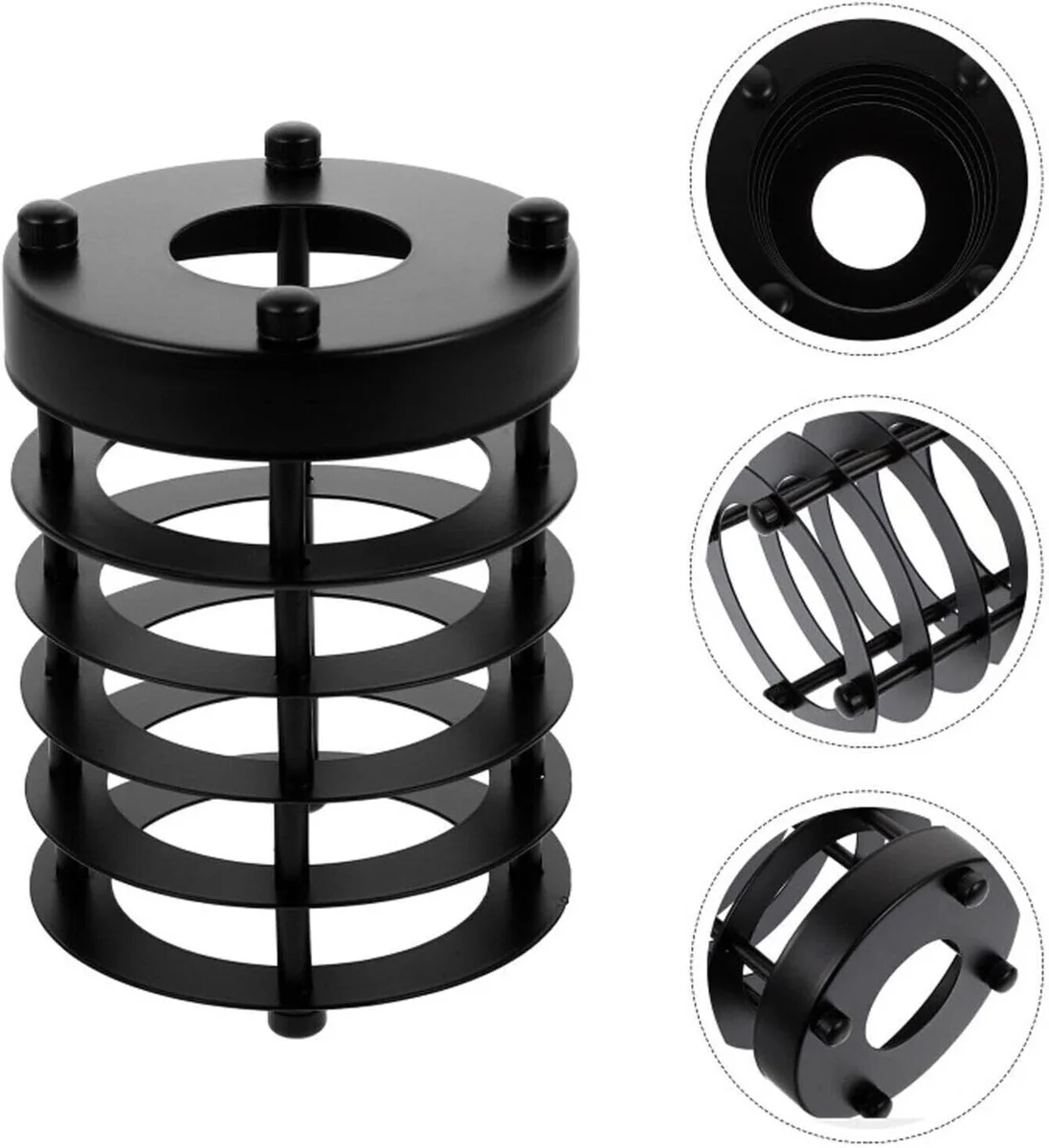 Industrial pendant light: black metal cage with stepped design, adjustable 95cm cable, E27 socket, vintage loft style.