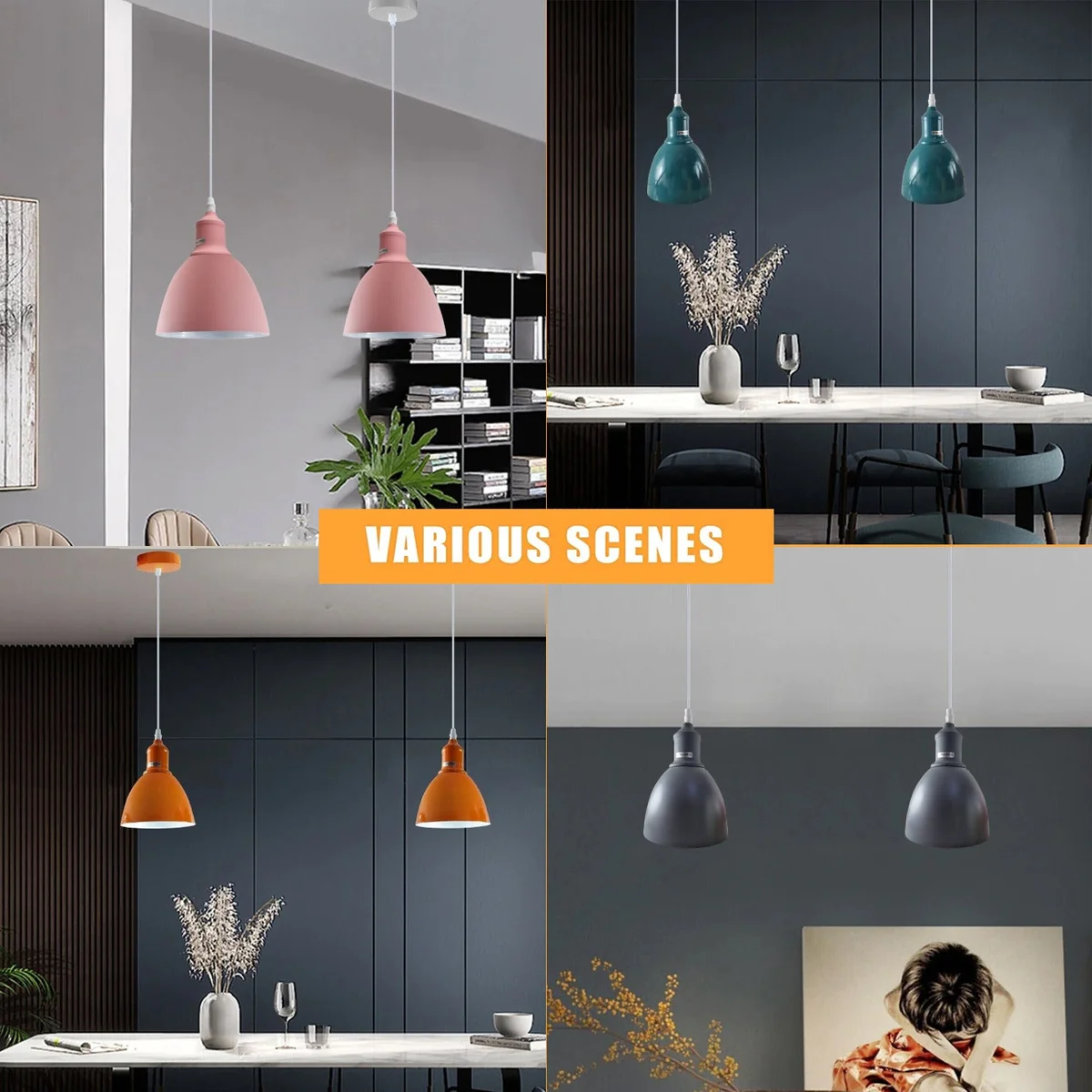 Vintage retro ceiling light with metal body, PVC shade measuring 15cm wide by 11.5cm high, 95cm hanging cord.