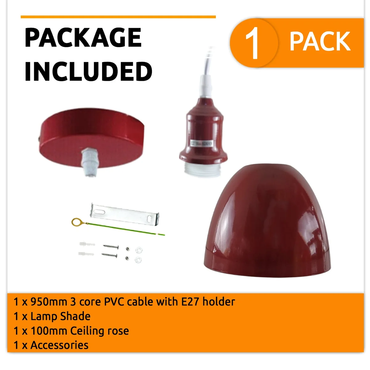 Indoor pendant lighting – vintage metal and PVC lamp with light shade, 95cm adjustable cord, dimmable E27 holder