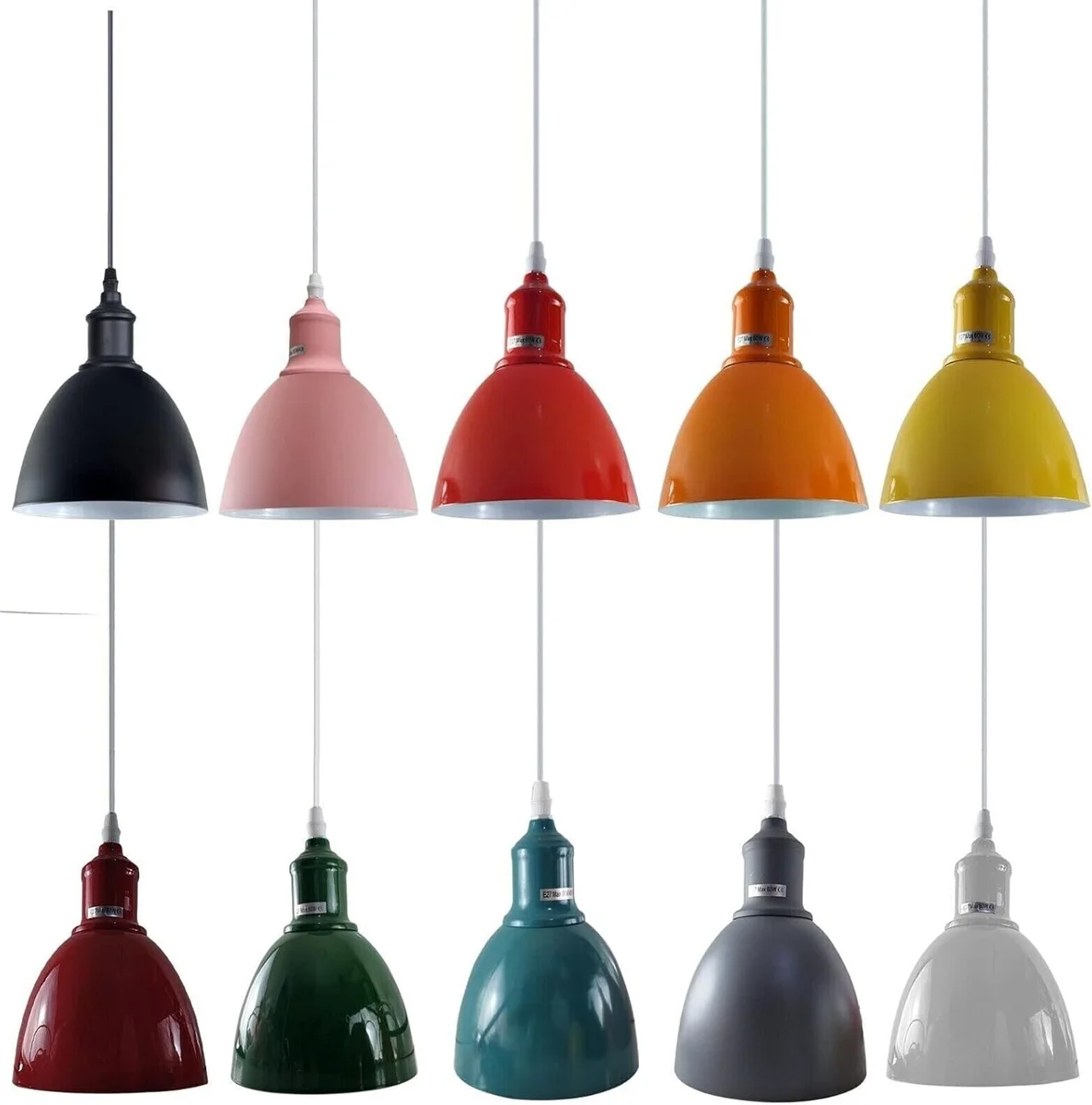 Vintage pendant lighting with metal frame, PVC shade, 15cm shade, 10cm base, long 95cm cable, suitable for indoor hardwired installation.