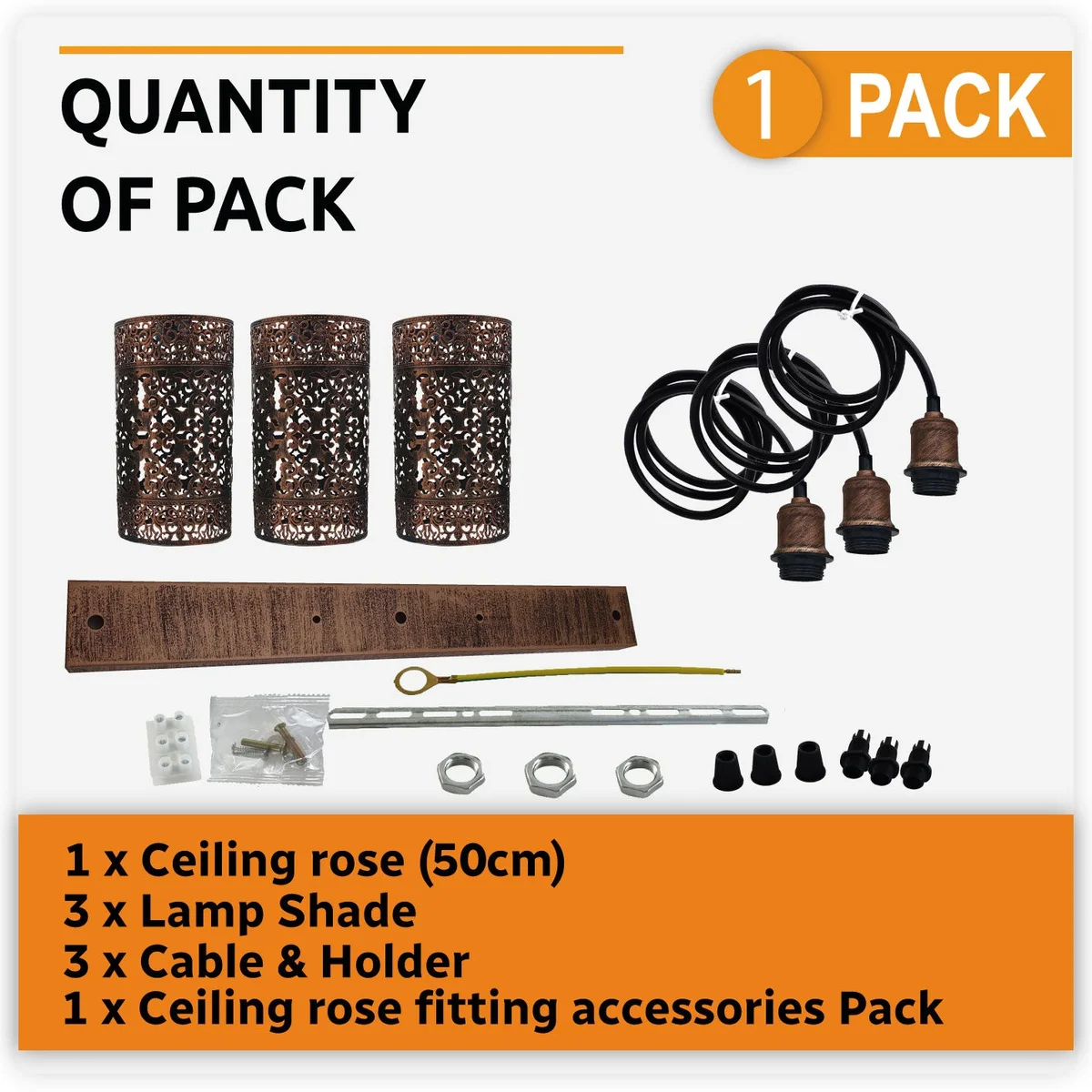 Rustic red vintage cage pendant light with rectangular drum and three E27 sockets