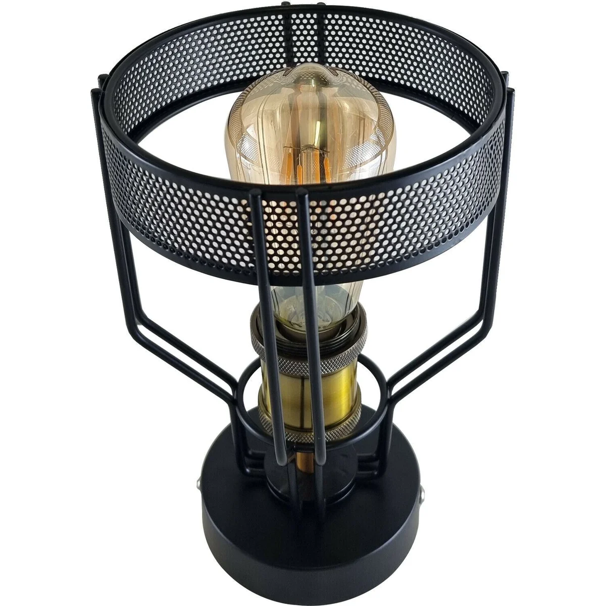 Black vintage industrial ceiling light with metal cage, E27 base, semi‑flush mount design