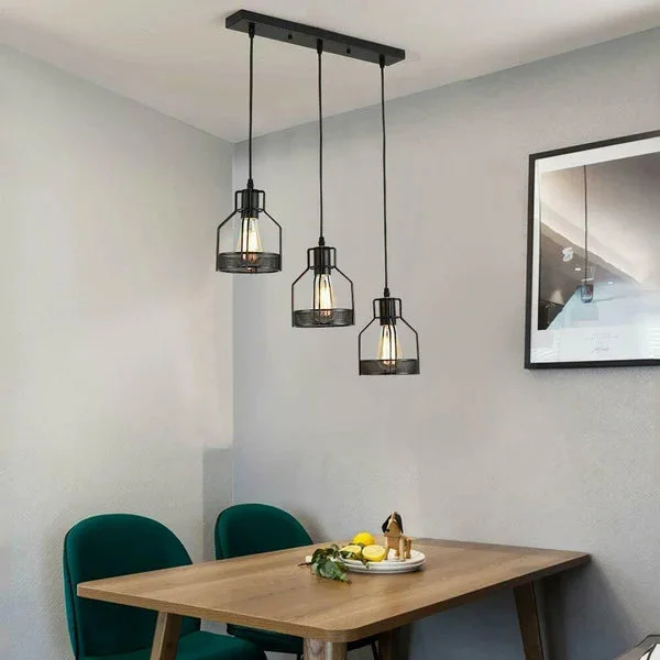 3-light pendant chandelier with tinted glass shades and matte black finish, 90cm cable, modern LED ceiling lamp
