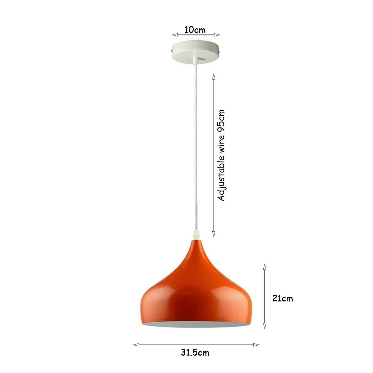 Vintage pendant light with orange‑white shade on iron black frame, 10 cm ceiling rose, 95 cm cable, stylish industrial design