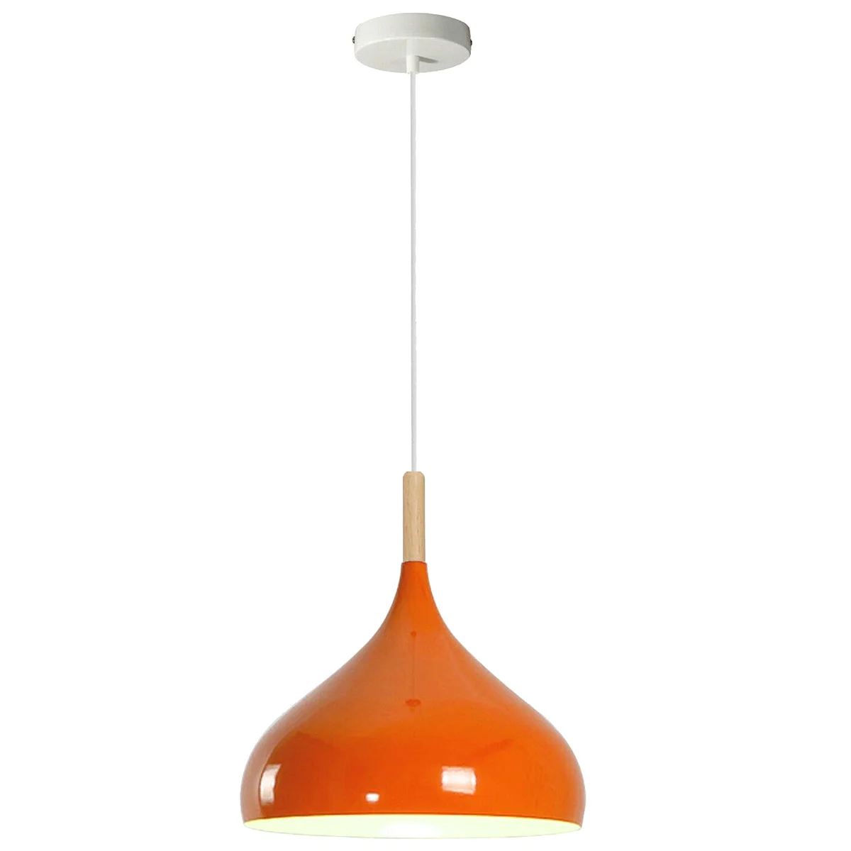 Sturdy iron E27 pendant lamp with black frame, orange lampshade, white interior, 95‑cm cable, 10‑cm ceiling rose.