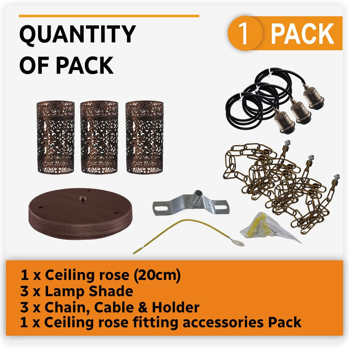 3 head pendant light with metal barrels, rustic red finish, adjustable chains, retro indoor fixture.