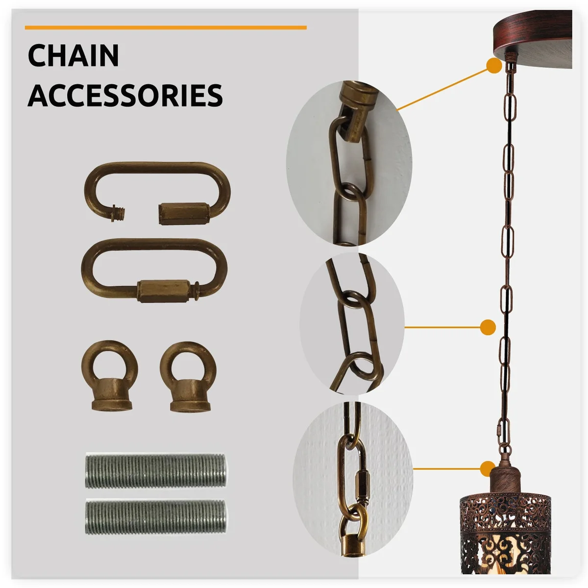 3 head pendant light with metal barrel cages and adjustable chains, available in rustic and brushed finishes