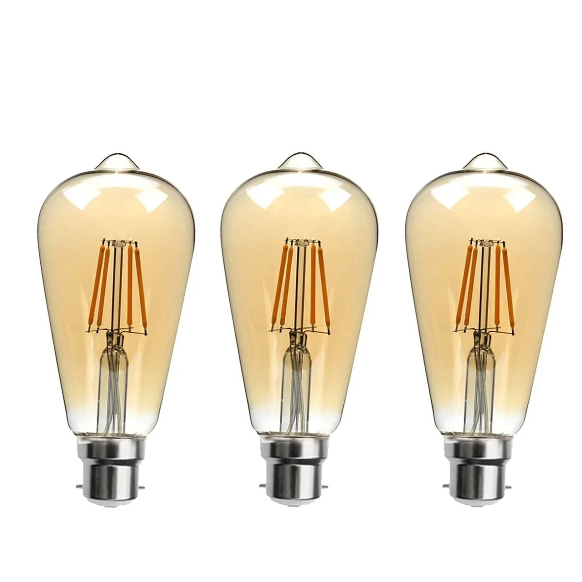 B22 LED bulbs in plastic holder, amber filaments, set of three