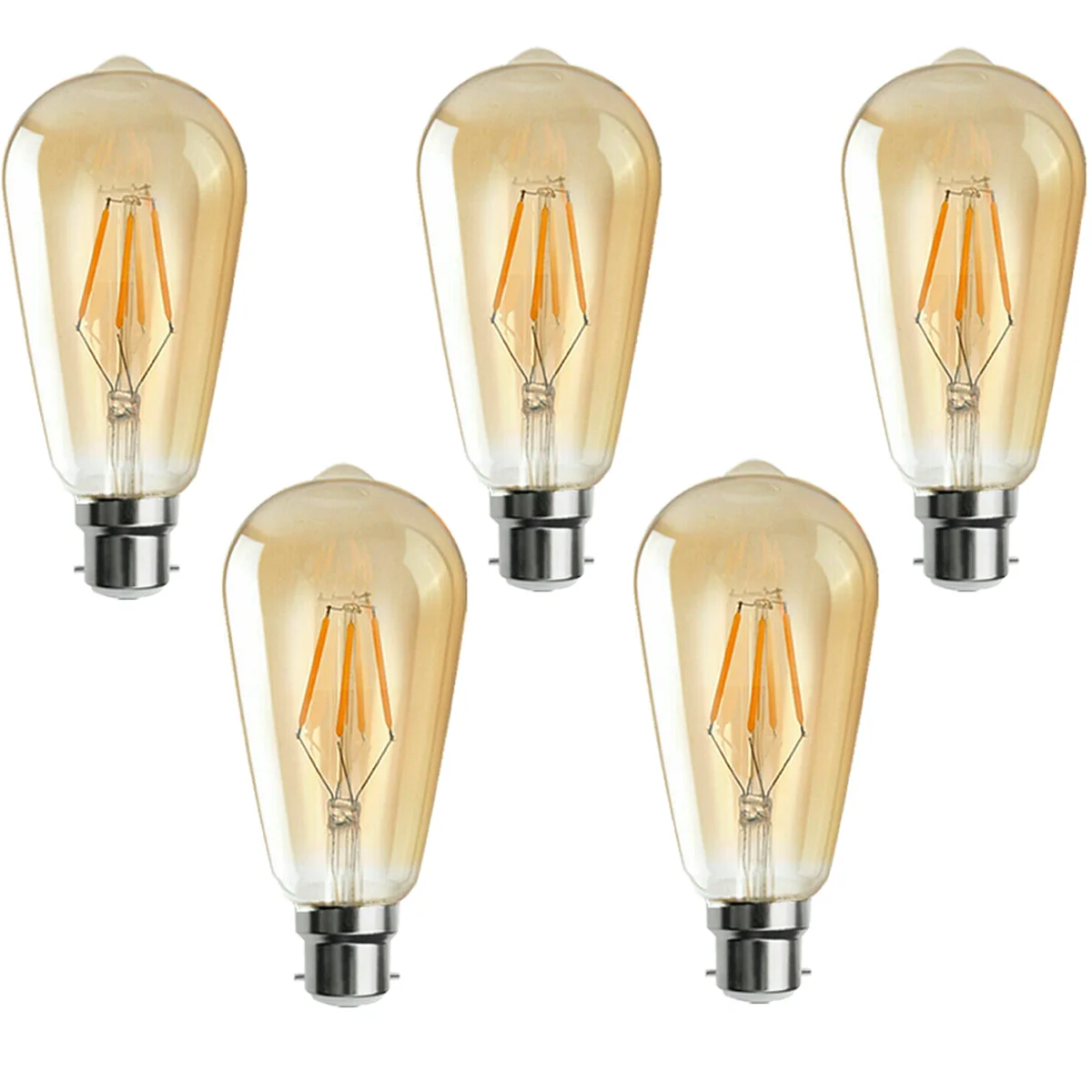 Amber‑glass 4W LED bulb with metal B22 base, Edison‑style filament, energy efficient bulbs, 2700K warm white