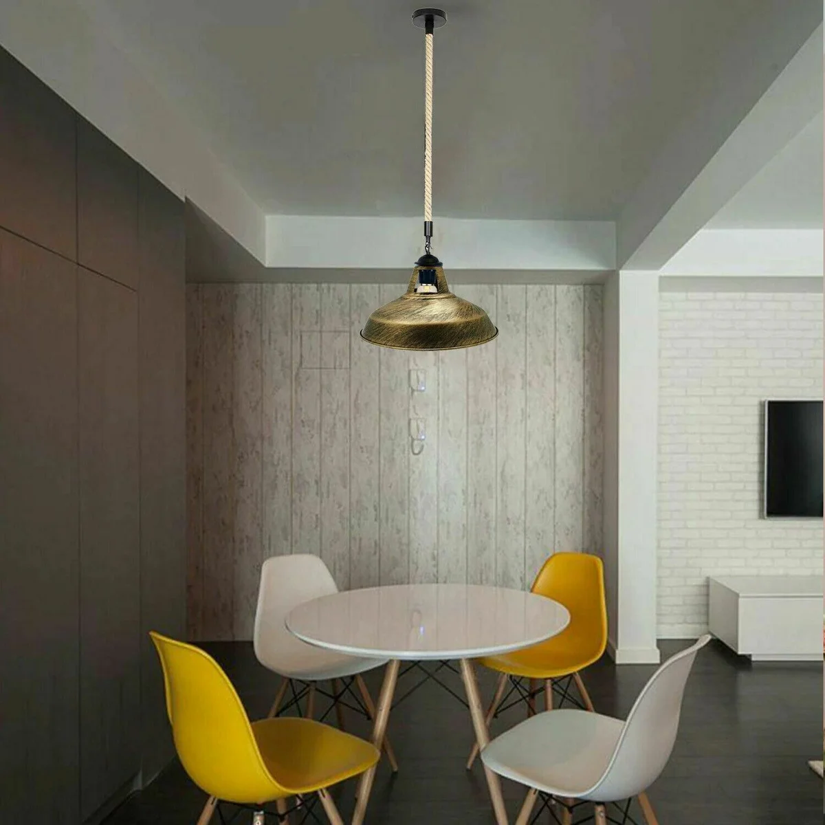 Hemp rope pendant light on a 10cm metal base, 1m hemp rope hanging, in brushed silver, with lamp holder for E27 bulbs.