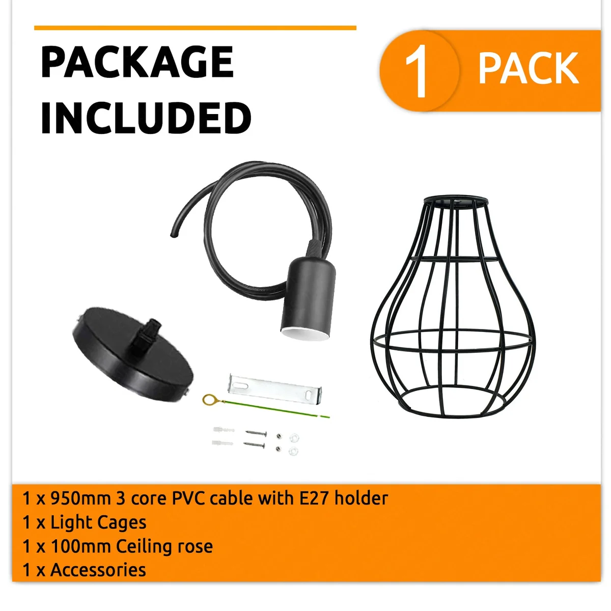 3‑light vintage industrial black wire dimmable pendant lamp with metal cage and stained black socket.