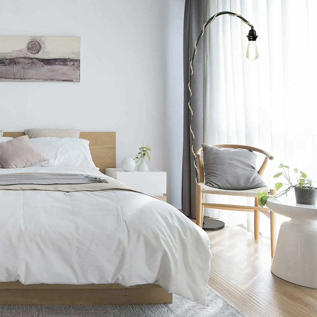 hemp pendant light kit with 2‑meter hemp cable, inline switch, black 3‑pin UK plug, E27 holder, ready for lamp shade