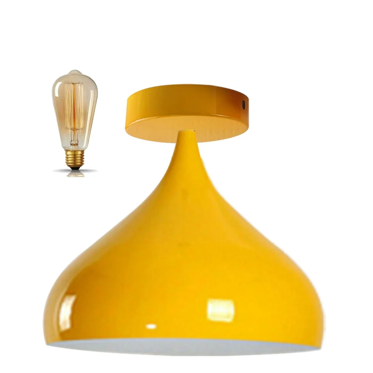 Vintage industrial metal ceiling light with yellow cage frame, 31.5cm shade, modern industrial design