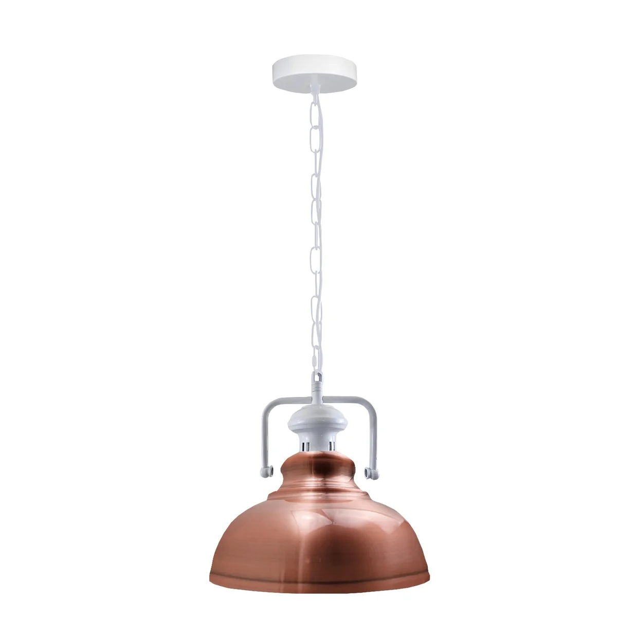 Metal pendant ceiling light with copper finish, curved shade, 85cm adjustable chain, stylish retro industrial look