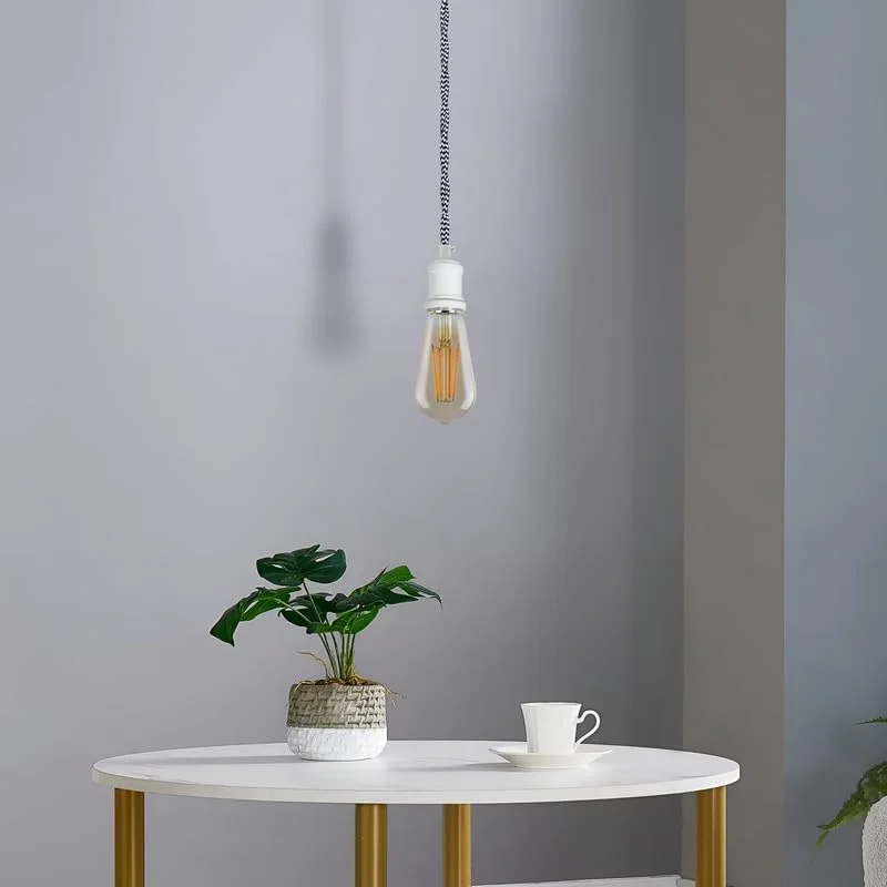 Metal vintage pendant light with 200cm braided cord, 7cm tall holder for E27 bulb, for indoor living rooms.