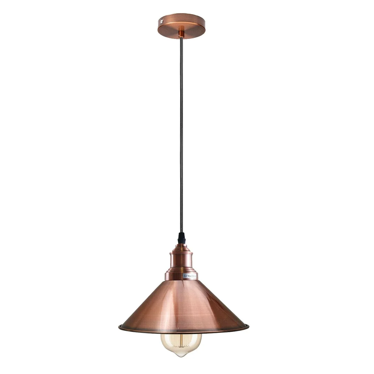 Copper vintage cone pendant light, 22 cm shade, 95 cm PVC cord, dimmable pendant light, stylish ceiling fixture
