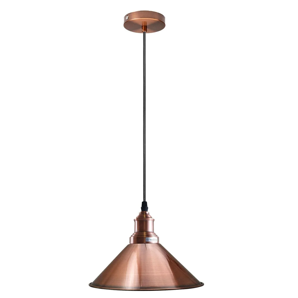 Copper vintage cone pendant light, 22 cm shade, 95 cm PVC cable, E27 bulb pendant – durable indoor fixture