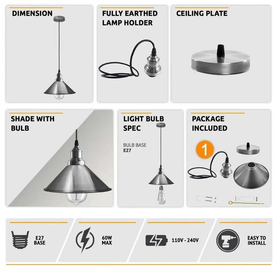 Green brass vintage pendant ceiling light with metal cone shade and white inner layer, dimmable ceiling light.