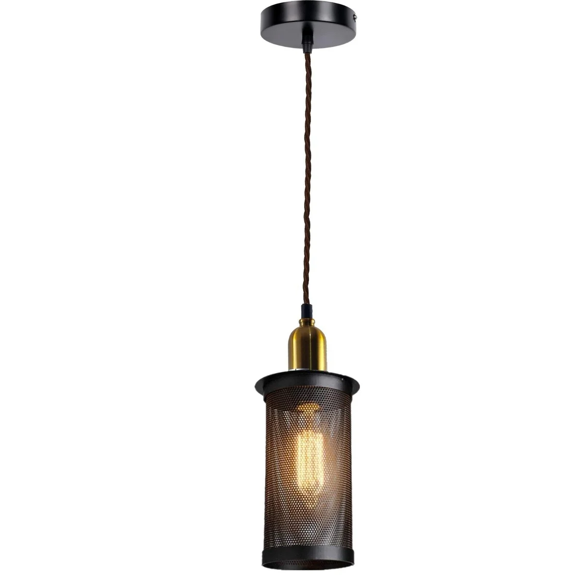 Gold wire cage pendant light, retro indoor ceiling light with adjustable 95cm cord, stylish vintage design.