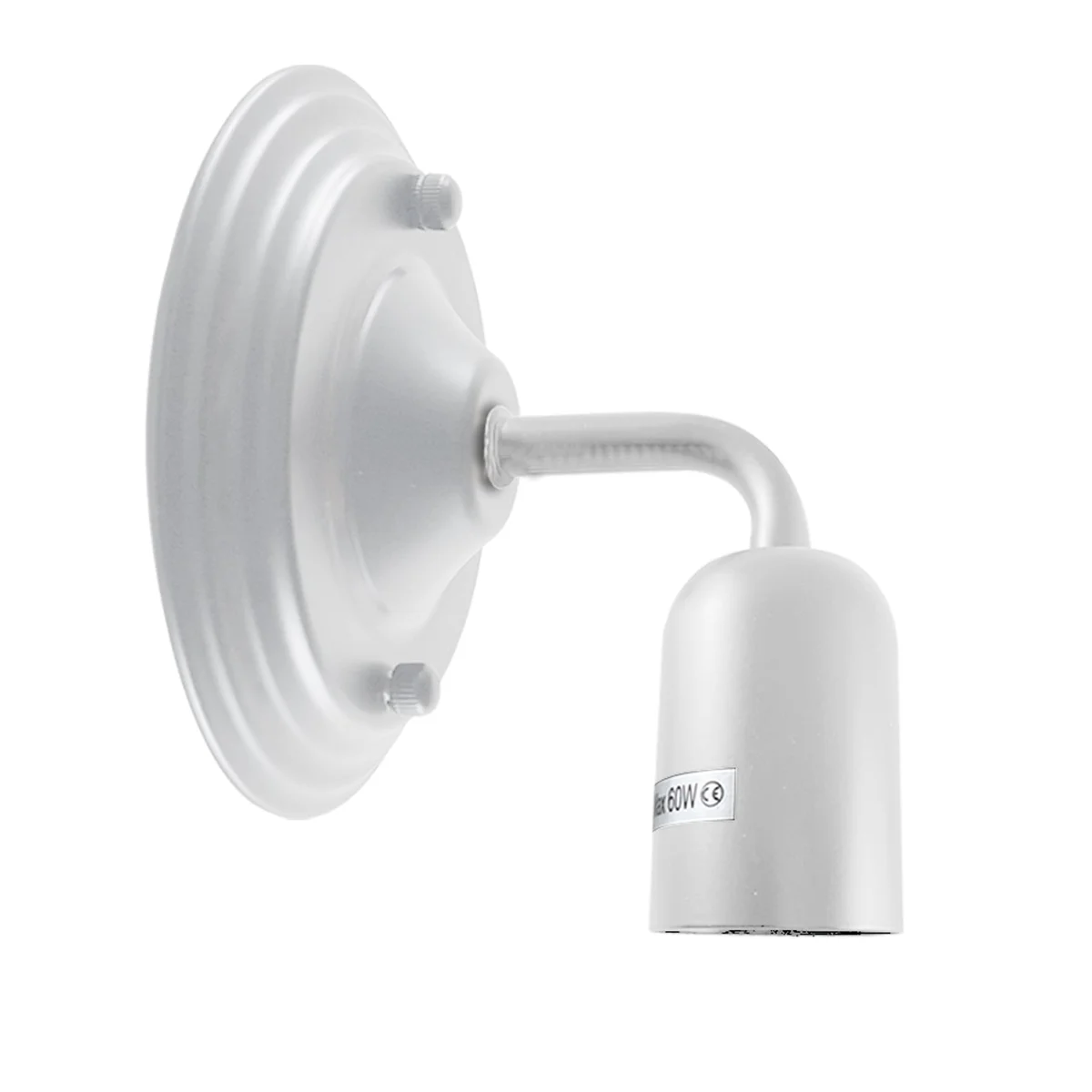 White vintage metal wall sconce lamp, retro LED fixture with E27 socket, sleek industrial design mounted on wall.