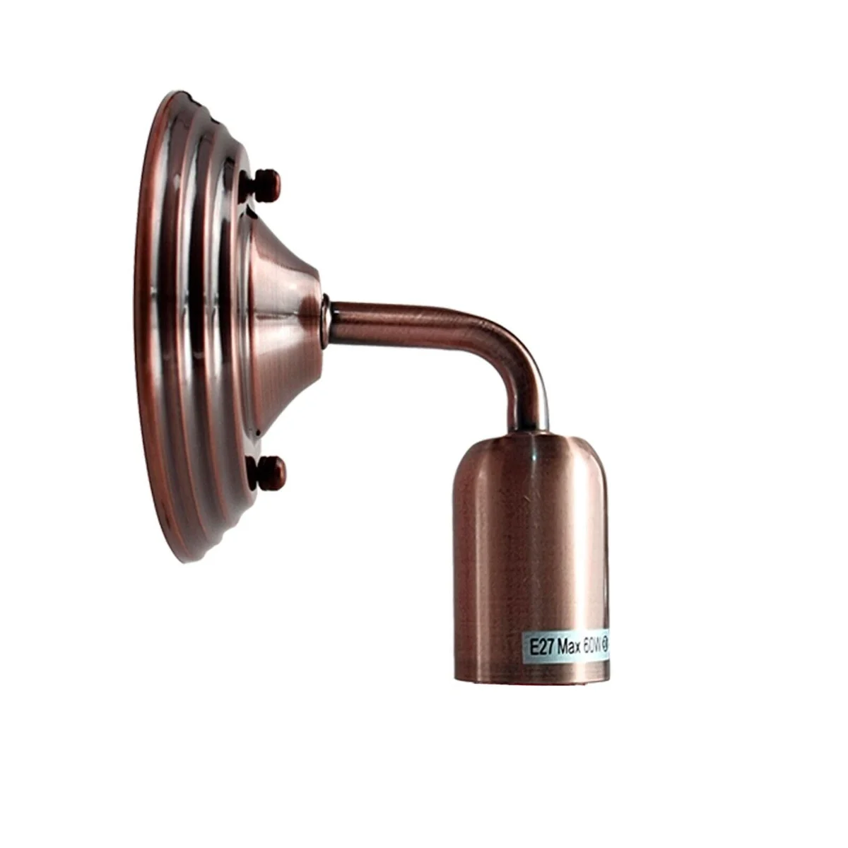 Copper vintage wall sconce, industrial metal design, 20 cm tall, 14 cm backplate, mounted on wall.