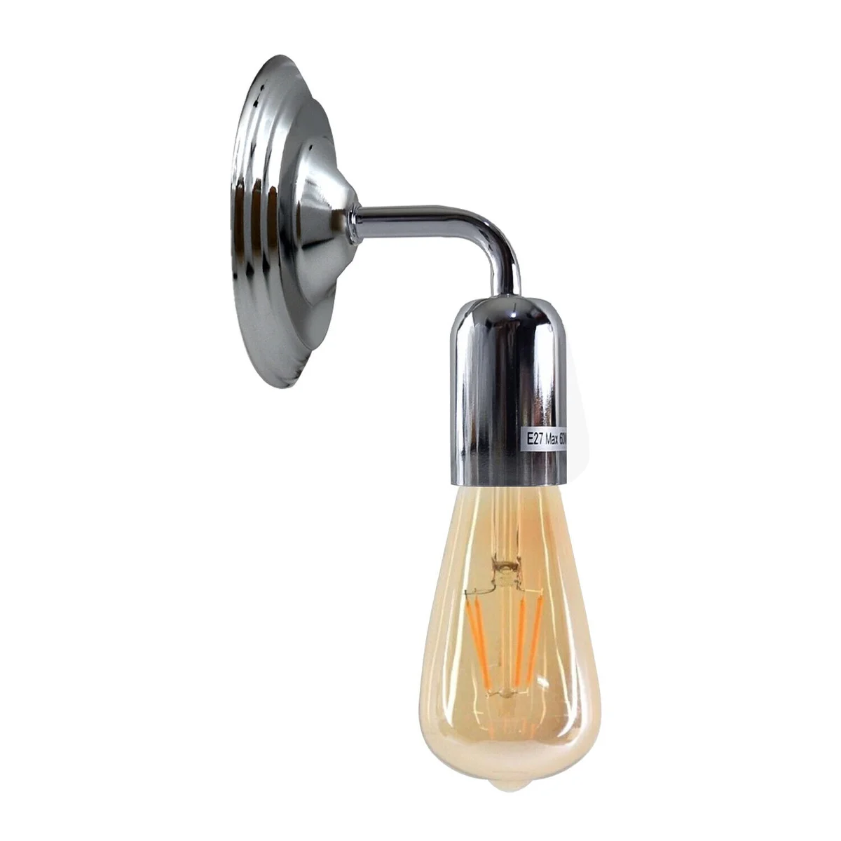 Polished vintage chrome wall lamp sconce with metal arm and holder, ready for E27 bulb