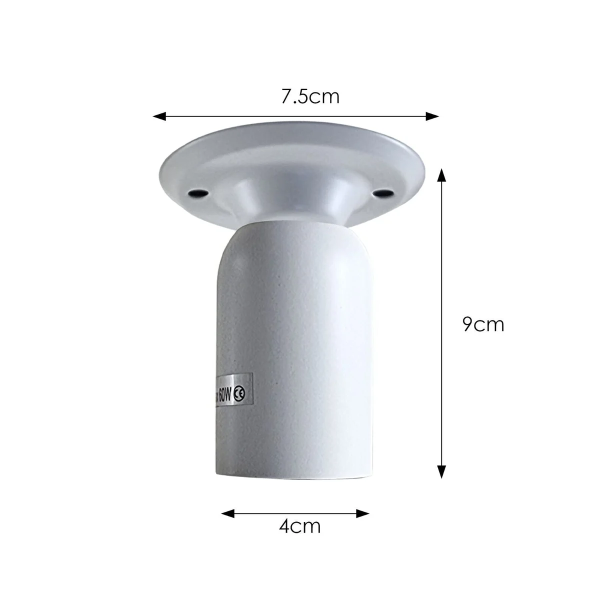 White vintage ceiling light with metal E27 holder, retro design fits wall or ceiling, includes connector, indoor use.