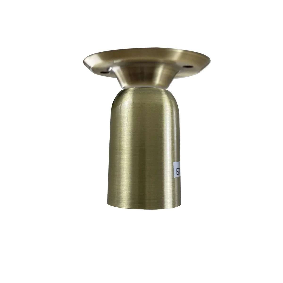 Green brass E27 ceiling lamp holder with semi‑flush mount design, 108mm tall and 25mm wide, ready for LED or incandescent bulb.