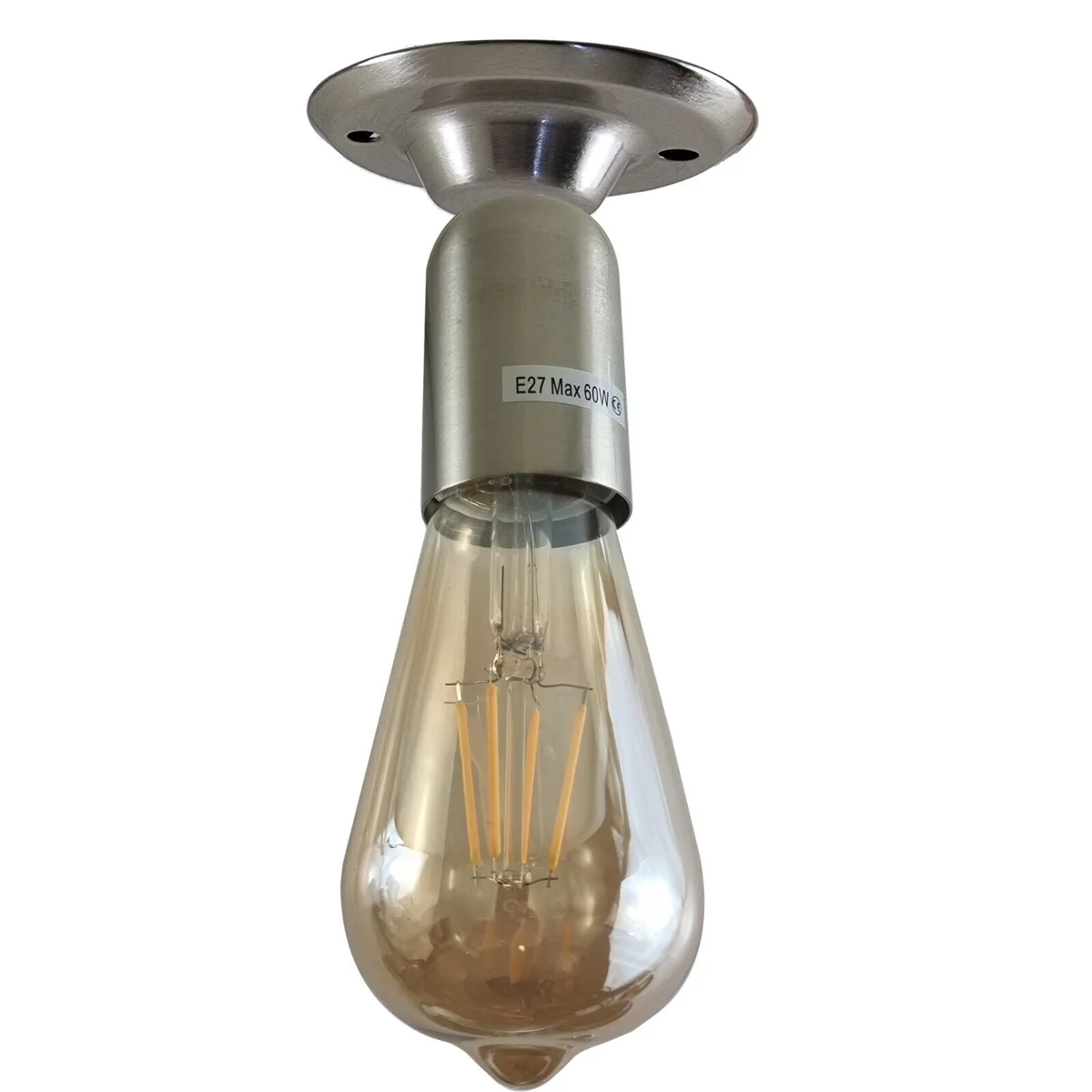 Satin nickel vintage ceiling light base with metal housing, ready for E27 bulb