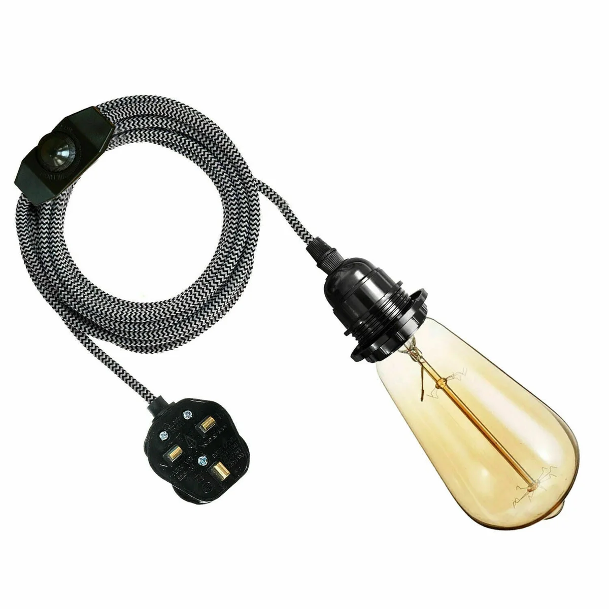 Fabric flex cable pendant lamp with bakelite holder, dimmer switch and 4m flexible fabric cord, vintage style