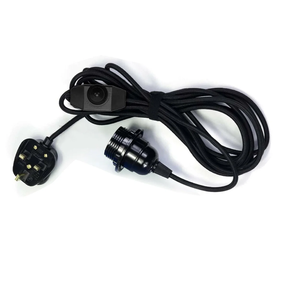 Dimmable plug in light kit with clay‑like Bakelite lamp holder, braided fabric cable, and inline dimmer switch