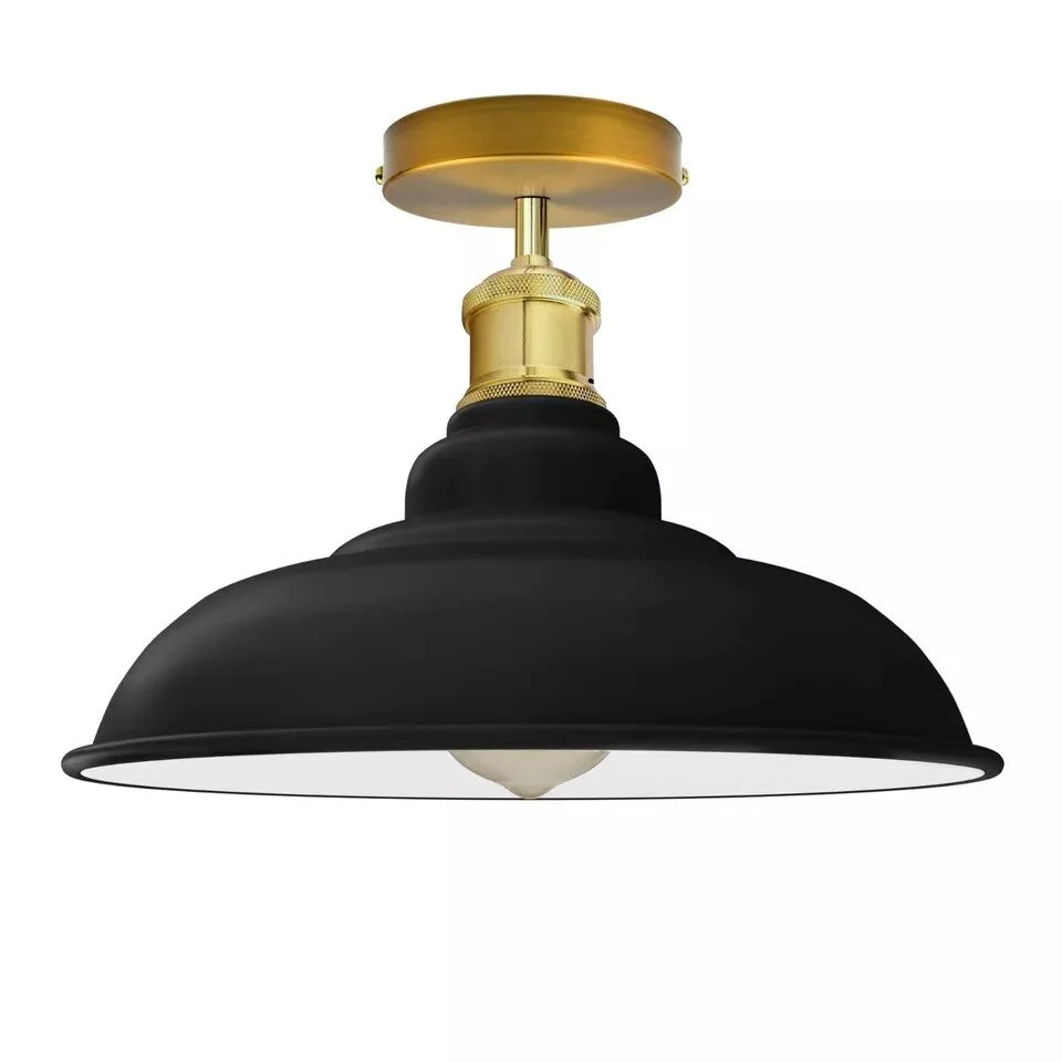 Industrial pendant light: metallic black dome, matte finish, E27 base, 10cm ceiling plate, stylish industrial accent.